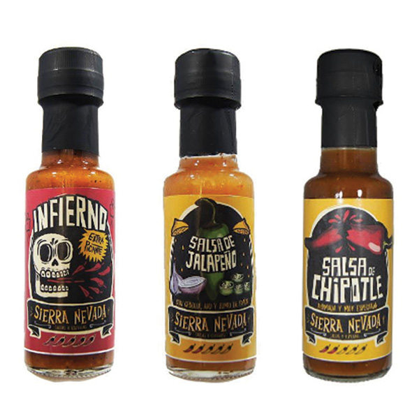 salsa del infierno, salsa de jalapeño o salsa de chipotle 125 ml